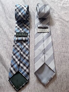 Lauren Ralph Lauren Blue Plaid Tie & Canda Silver Stripe Tie - Two Pack